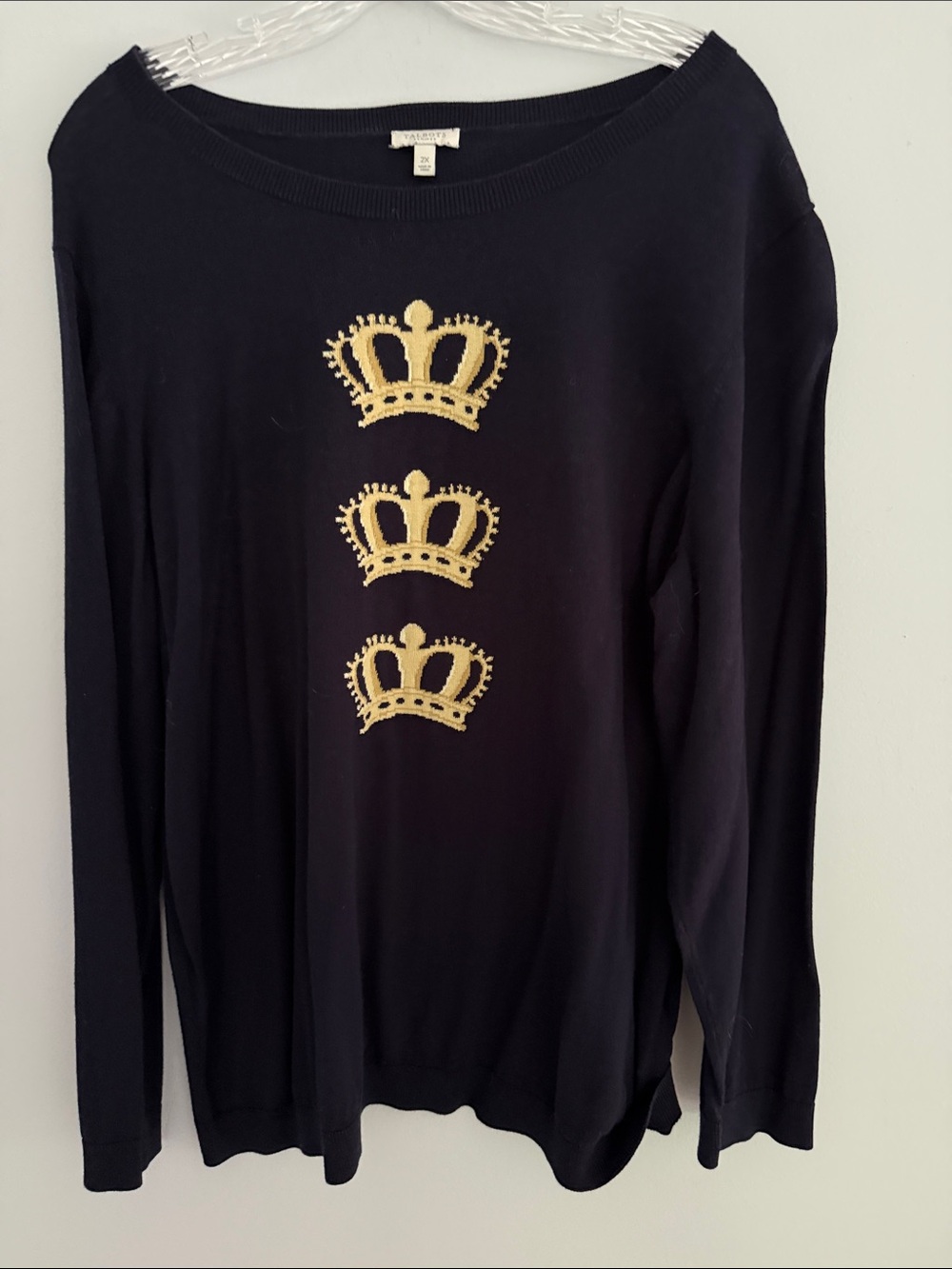 Talbots Navy Sweater with Gold Crown Embroidery